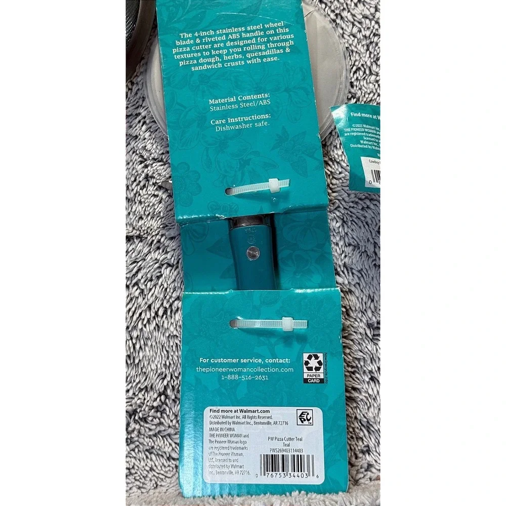 Pioneer Woman Frontier Collection Teal 3pc Kitchen Lot Strainer Pizza Cutter NEW